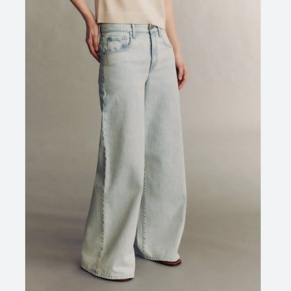 TWP | Tiny Dancer Jeans Light Wash Wide Leg Mid Rise Denim Jeans Cotton Size 26 - Picture 2 of 15